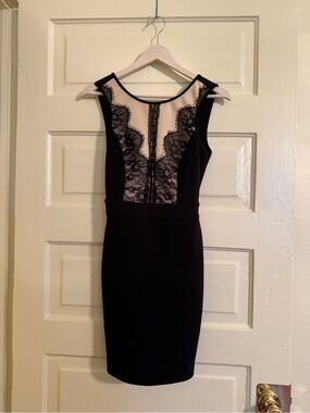 Sleeveless Black Lace-Accent Sheath Dress